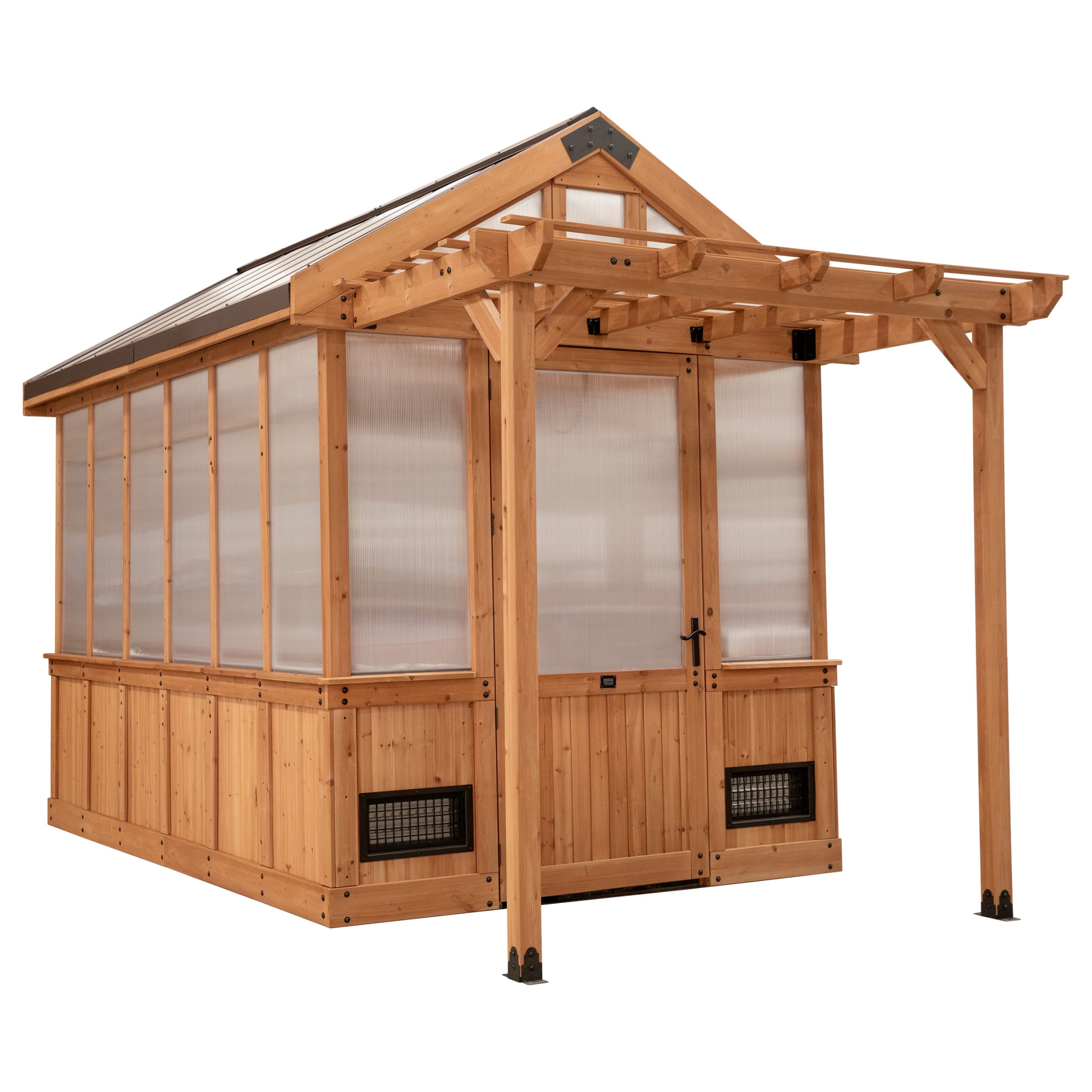 Backyard Discovery Bellerose 11' x 7' Cedar Wood and Polycarbonate Greenhouse Kit, Pergola