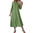 thumbnail image 1 of JGGSPWM Robe Maxi Décontractée en Coton pour Femmes Tendance Été Bohème Manches 3/4 Coton Lin Longue Robe Élégante Chic pour Femmes Vert TTG, 1 of 9