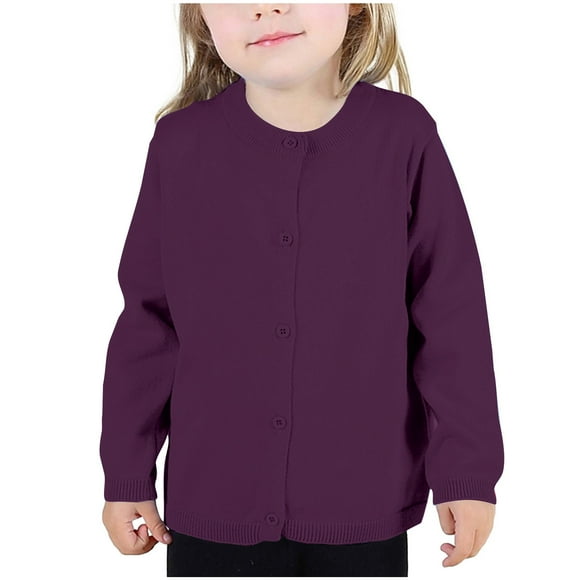 Chandails en Tricot pour Filles, Hauts en Coton Tricoté pour Bébés, Cardigan à Manches Longues Col Rond Couleur Unie pour Enfants Manteau d'Hiver Violet 3T