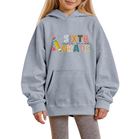 Ruyang Sixth Grade Girls Hoodie Preppy Oversized Casual Pullover Sweatshirts Cute Letter Graphic Long Sleeve Hooded Tops