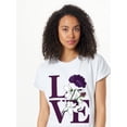 thumbnail image 1 of Happy Valentine'S Day Women's Love Word With Purple Color Rose Flower, Blanco T-Shirt, Women's 220g Round Neck Casual Heavy Pure Cotton T-Shirt (1 PC), 1 of 7