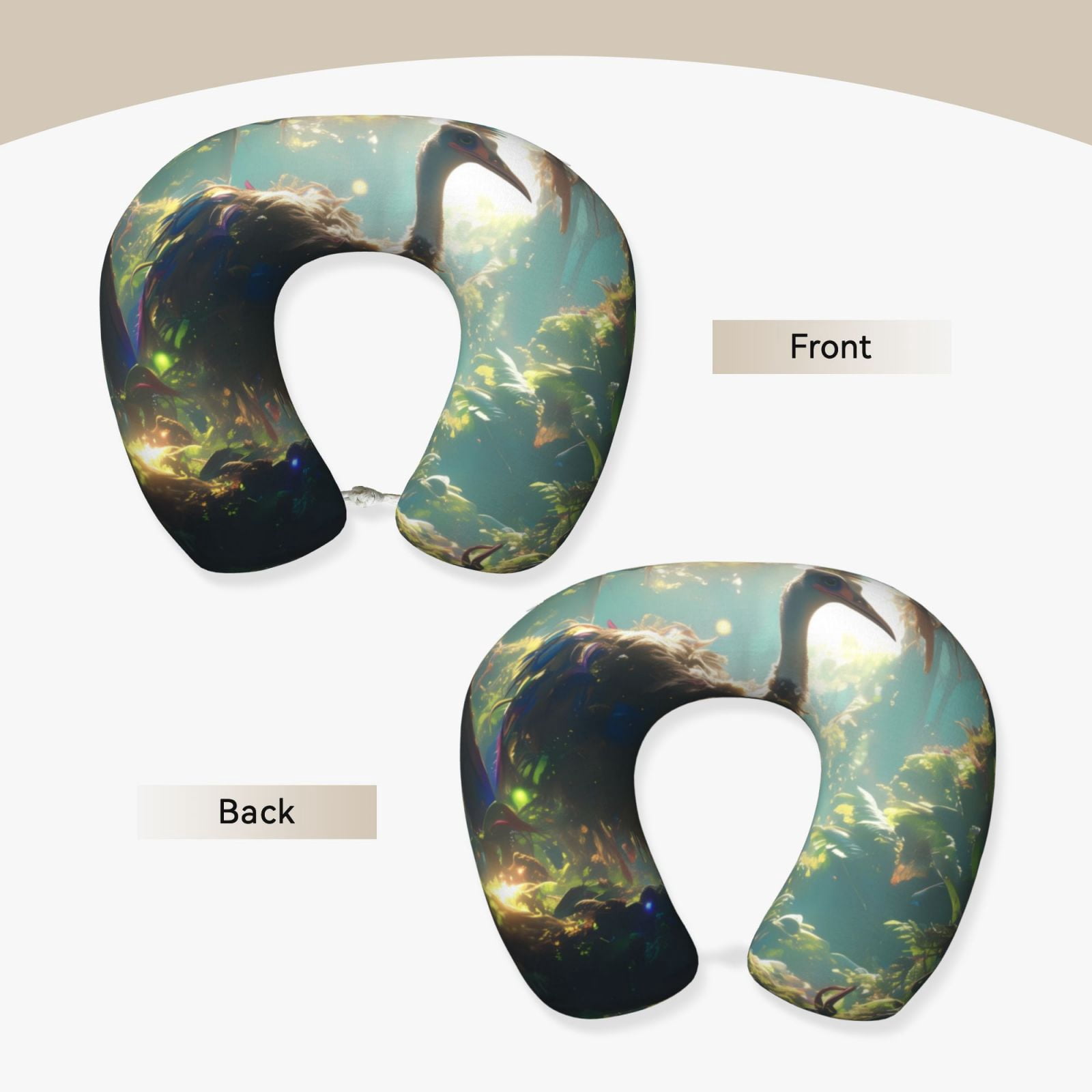 Xecao Majestic Ostrich In Forest Print Memory Foam Cervical Neck Pillow Versatile U-Shaped Pillows for Home,Office,Camping,Travelling,Soft Washable Cover