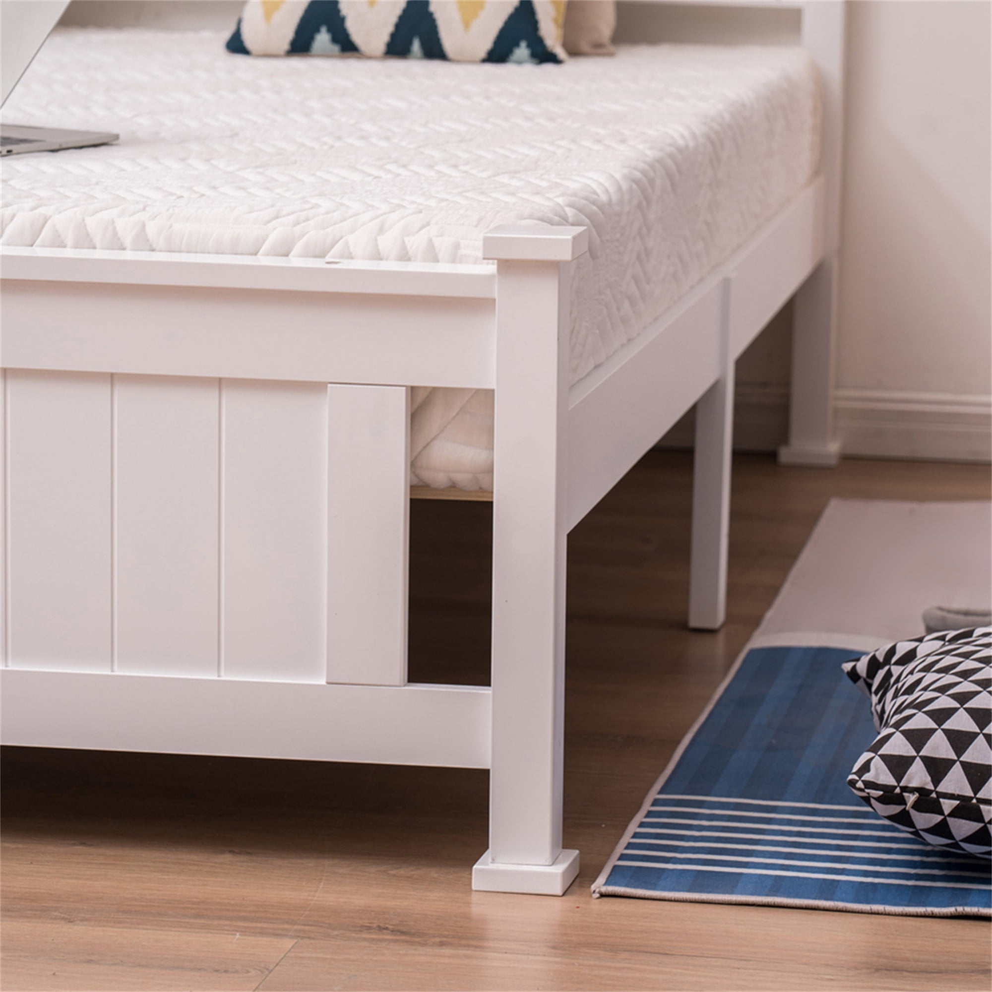 Kadyn Queen Size Bed Frame, Mattress Foundation with Sturdy Wood Slats, Adult Bedroom Bed with Headboard, Classic Full Size Adult Platform Bed, White