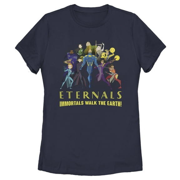 Women's Marvel Eternals Immortals Walk the Earth  Graphic Tee Navy Blue 2X Large