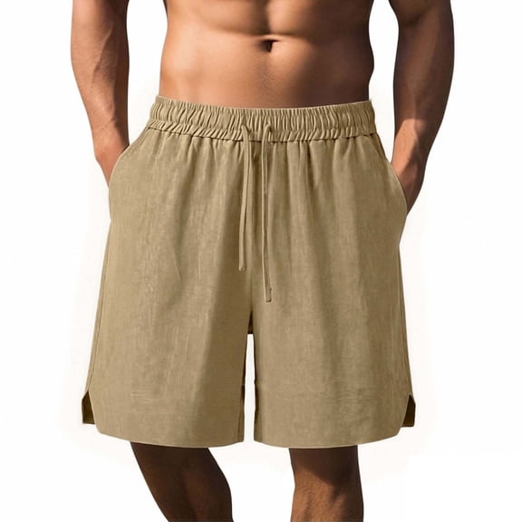 yillto Mens Summer Shorts Cotton Linen Elastic Waist Drawstring Loose Breathable Casual Shorts with Pockets