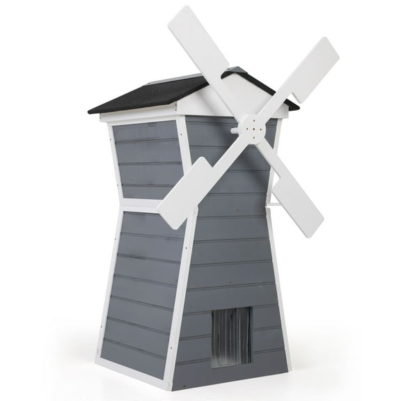 Coziwow Outdoor Cat House,Windmill-Shaped Kitty Enclosure with Waterproof Roof, Jumping Platform & Balcony for Porch or Garden