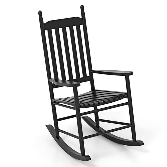 Aimee Lii High-Back Acacia Wood Outdoor Rocking Chair with Solid Rocking Base, Outdoor Patio Furniture for Porch Balcony, Sturdy-Black