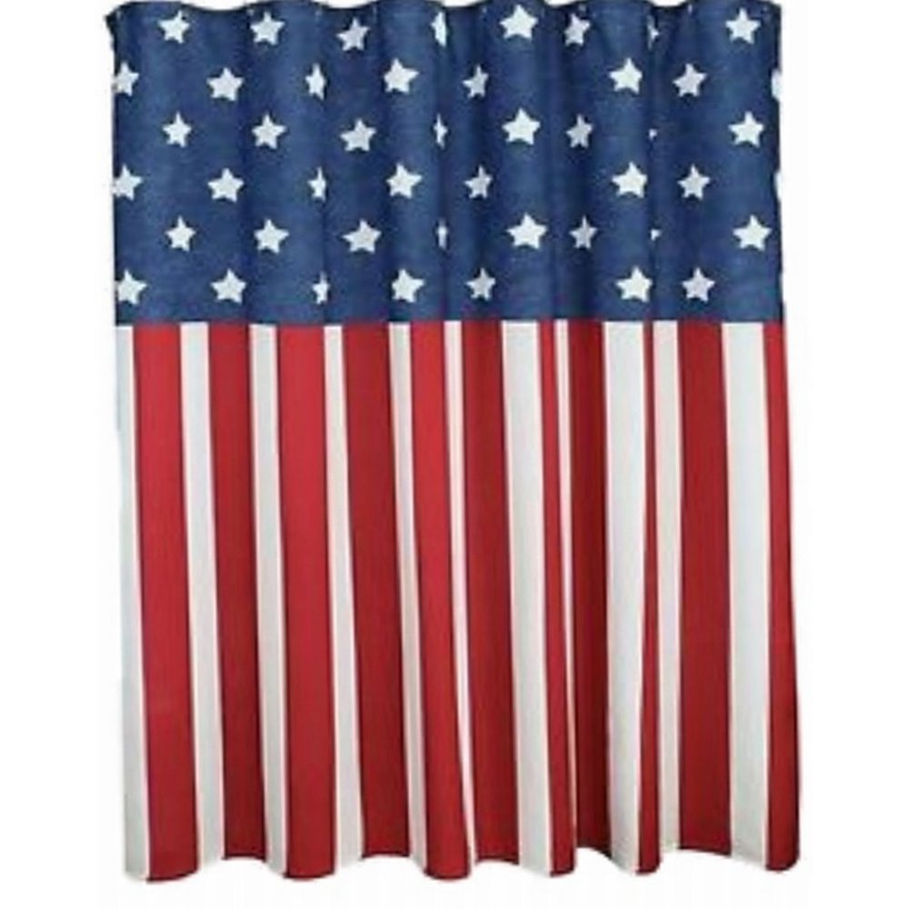 Celebrate Americana Red White & Blue Fabric Shower Curtain USA Bath