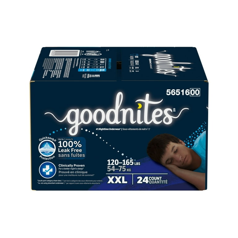 Goodnites Boys' Nighttime Underwear, Size XXL (120-165+ lbs Goodnites Boys' Nighttime Underwear, Size XXL (120-165+ lbs