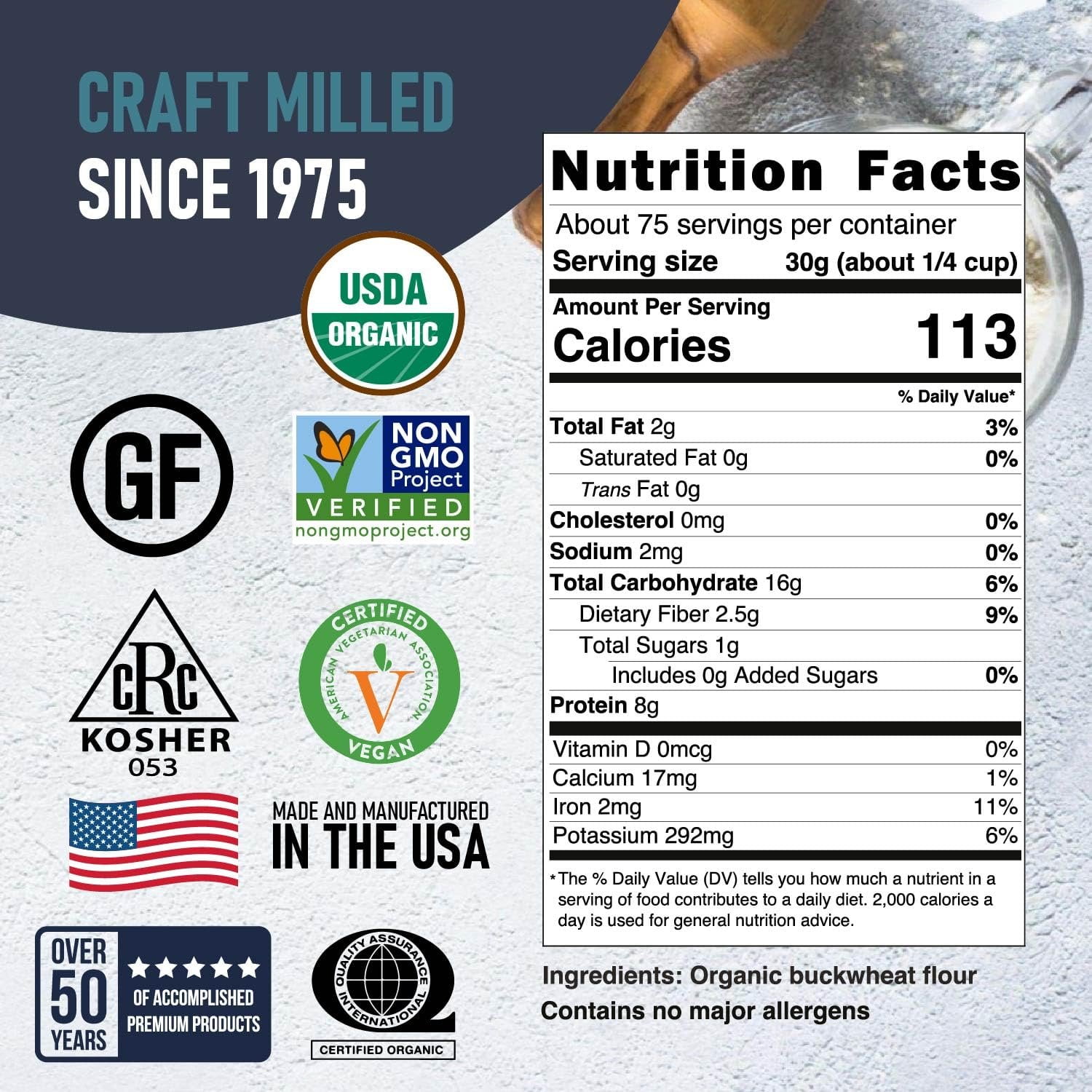Great River Organic Milling Organic Buckwheat Flour  Gluten Free Flour Alternative  USDA Organic, Non-GMO, Kosher  Ideal for Crepes, Pancakes, Waffles, Baking & More  5 Lb