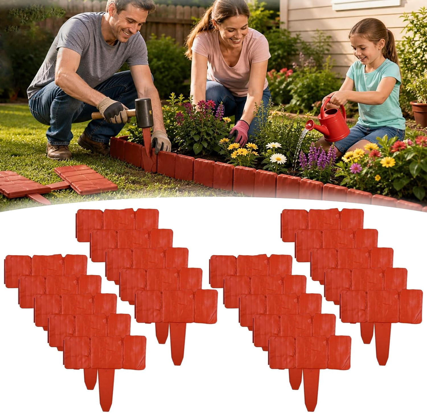 Imitation Stone Garden Fence - DIY Garden Edging Border, Decorative Landscape Edging Interlocking Plastic Lawn for Flower Bed, Pathway, DIY Outdoor Yard Decor, Weather Resistant (20, Black)