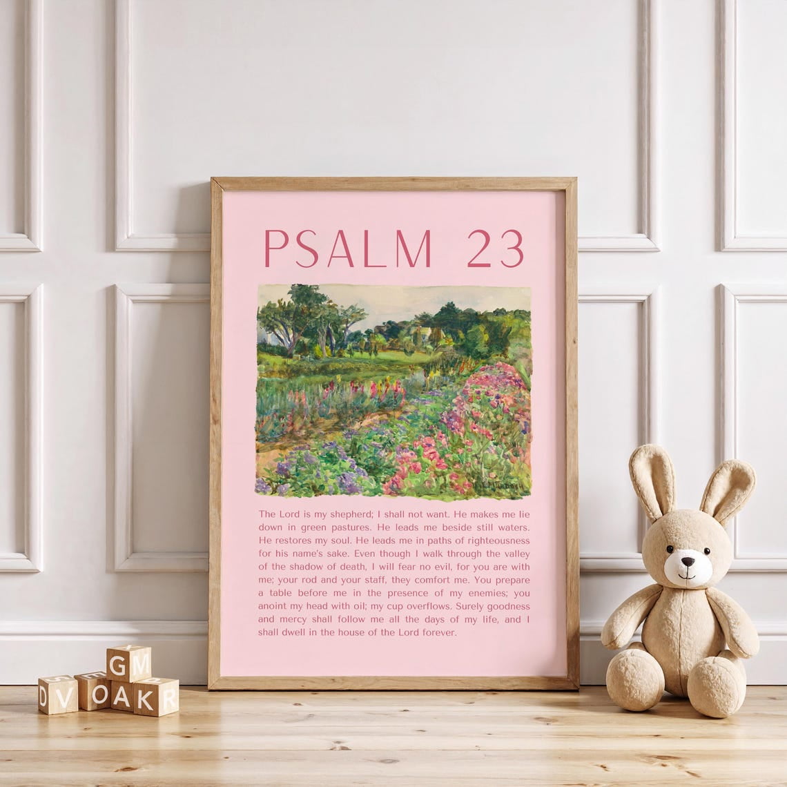 Psalm 23 For Christian For Bible Verse Pink Wall Art Print Girls Room Bedroom And Nursery Decor