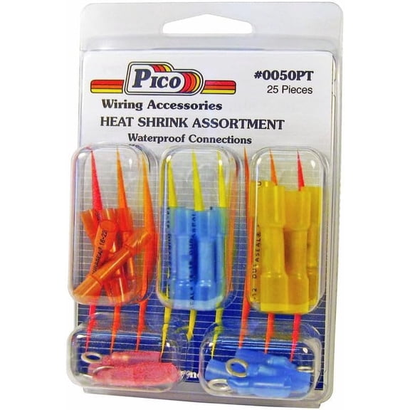 Pico 0050PT 25 Piece Crimp & Heat Shrink Butt Connector and Assorted Ring Terminal Kit (22-16, 16-14 & 12-10 AWG)
