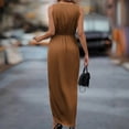 thumbnail image 5 of Womens Elegant Satin Dress Ruched V Neck Sheath Sleeveless Wrap Cocktail Ruched Midi Dresses Wedding Guest Asymmetrical Clothes Trendy Womens Dress 2026 Brown L, 5 of 7