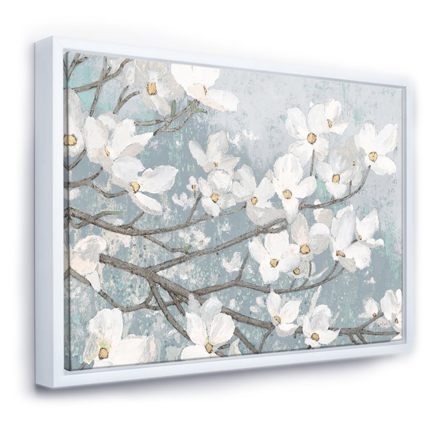 Blue on Grey Blossoms - Traditional Framed Canvas