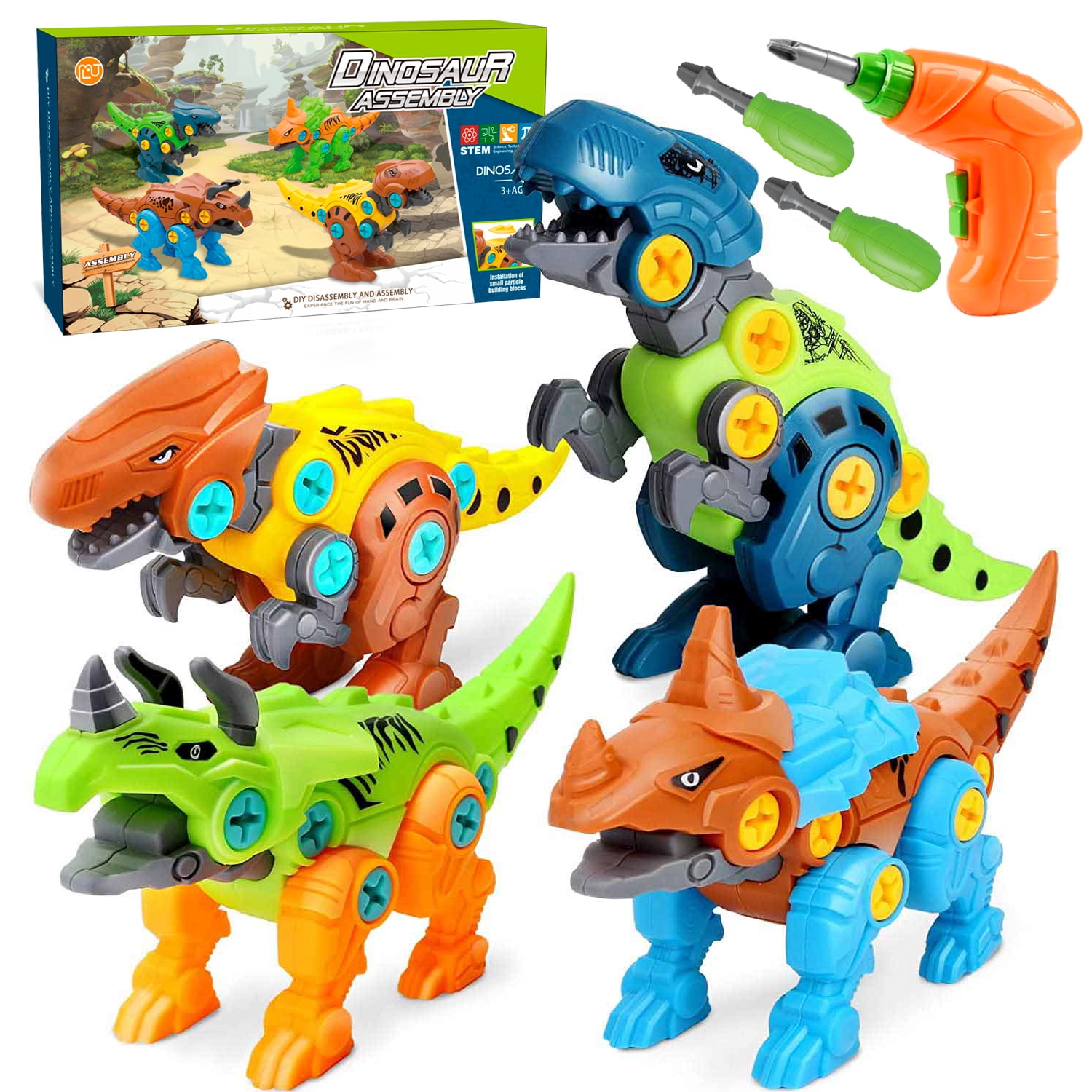 Dreamon Take Apart Dinosaur Toys with Cage Electric Drill Dinosaur Toys for 