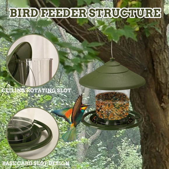 Comedero Colgante de Plástico para Pájaros, para Jardín, Patio, Exterior, Dispensador de Alimento para Pájaros Silvestres con Paneles Transparentes y Techo de Fácil Llenado, 30,2 X 15,8 Cm | Compatib