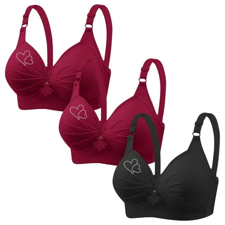 Womens Bras No Underwire Wireless Seamless Bra Ndbuld 3PC Woman s Printing Gathered Together Large Size Daily Bra Underwear No Rims Summer Savings Black XS