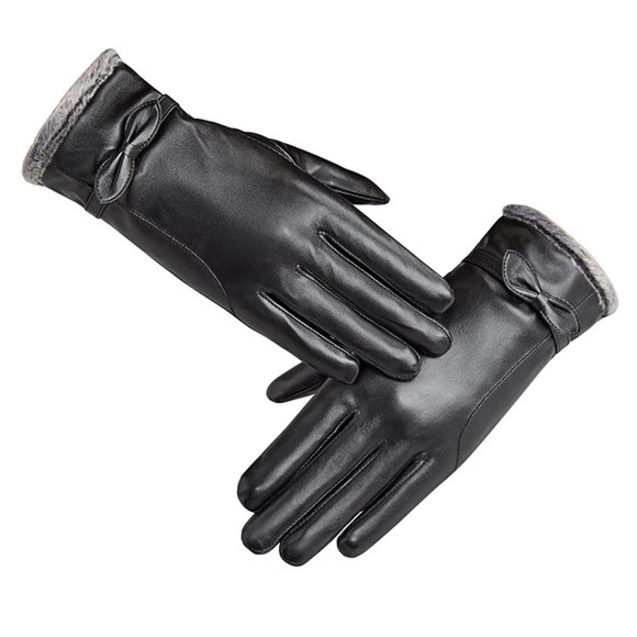 Virmaxy Women's Full Leather You Touch Screen Gloves Fall and Winter Outdoor Pu Padded Warm Fashion Leather Gloves Driving