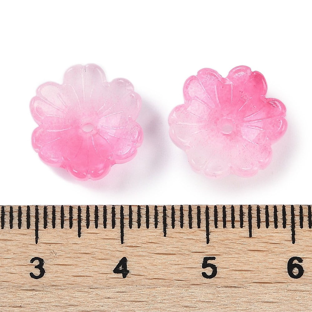 Transparent Spray Paint Glass Bead Caps Flower Hot Pink 14x14x5mm Hole: 1.5mm