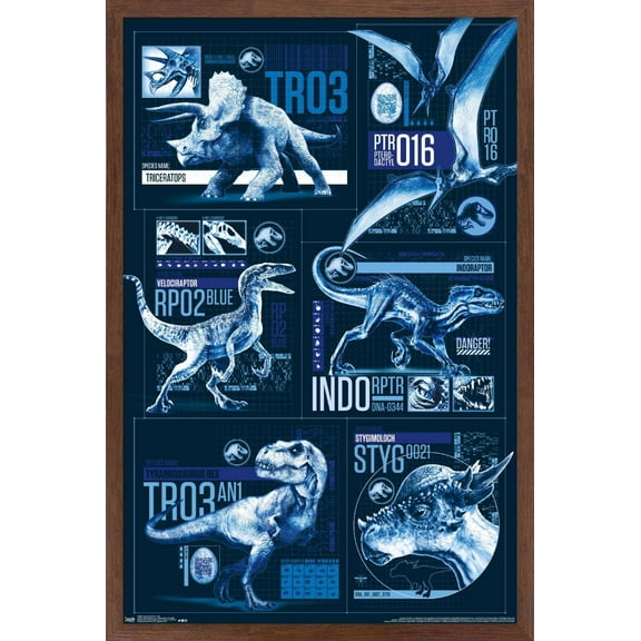 Jurassic World: Fallen Kingdom - Grid Wall Poster, 14.725" x 22.375", Framed
