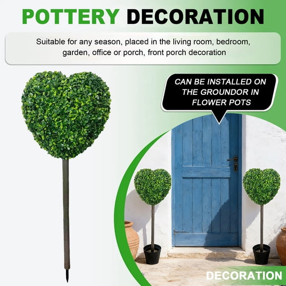 Heart-Shaped Ground Plug Faux Boxwood Ball Topiary Outdoor Decorative Stake,43 Inch Heart Ground Plug Plants,Suitable For Easter Valentine's Day Porch Outdoor Indoor Decoration(Without flower pots)
