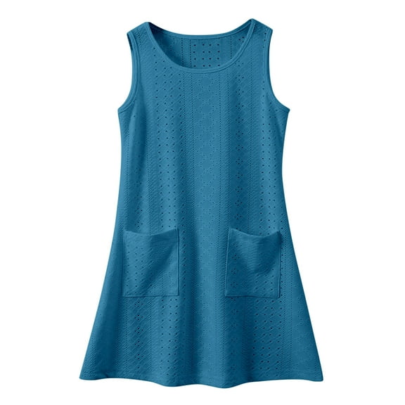 Wangkekeji Girl's Summer Boho Tie Shoulder Midi Tiered Dresses With Pockets Girls Bridesmaid Dresses