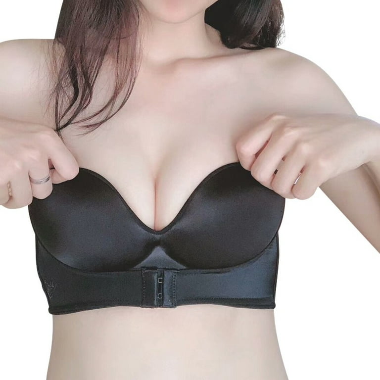 Greyghost ZL-Front Closure Adjustable Women Padded Bra Gather Strapless Bra  Super Push Up Invisible Bra 