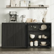 SICOTAS 103.8 Extra Long Black Sideboard Buffet Cabinet with Storage ,Modern Sideboard Buffet with Adjustable Shelf & Pop-up Door Large Coffee Bar Cabinet for Dining Room Living Room