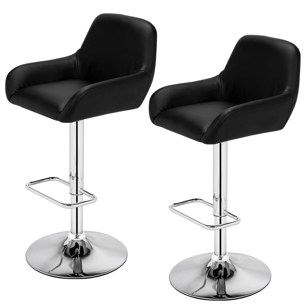 Lowestbest Set of 2 Bar Stool, PU Square Stool with Foot, Adjustable Swivel Armless Stools, Black