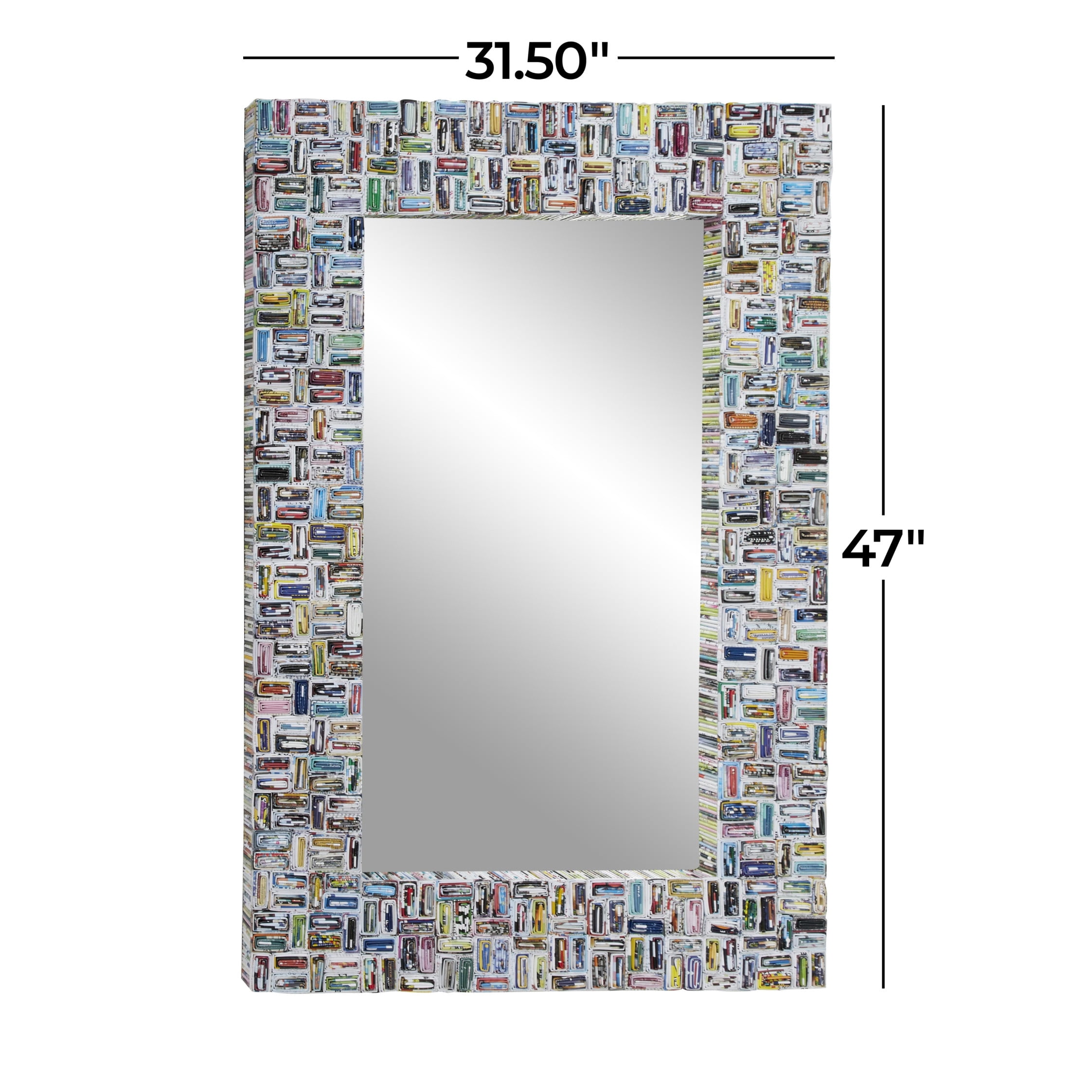 DecMode 32" x 47" Multi Colored Handmade Recycled Magazine Frame Wall Mirror