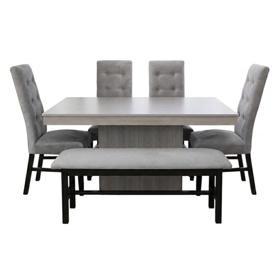 Comedor 4 sillas y 1 Banca con Mesa Rectangular Gris con Negro Camacho