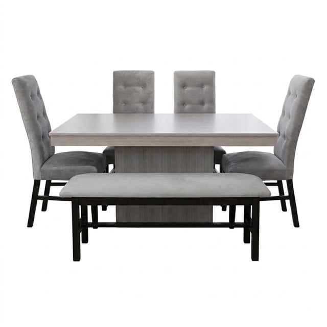 Comedor 4 sillas y 1 Banca con Mesa Rectangular Gris con Negro Camacho