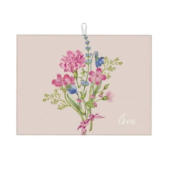 Microfiber Drying Mat, Pink Lovely Bouquet Dish Drying Mat for Kitchen Counter, 18 x 24 inches