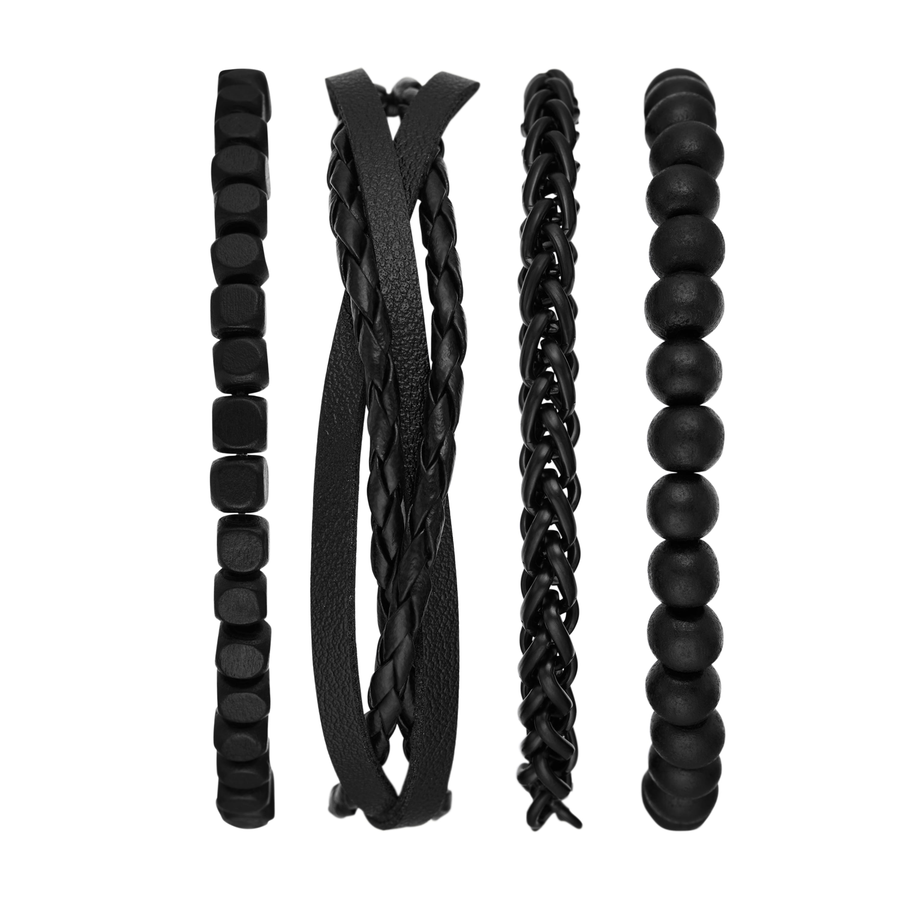 Folio Men's Gift Set; Matte Black Bracelet Watch, Black Dial and Stackable Bracelets (FMDAL1183)