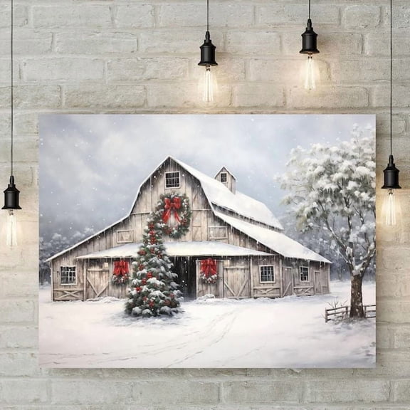 Modern Farmhouse in the Snow Poster Size 24''x36''-Gategoo