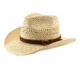 thumbnail image 4 of oqasdz Adult Hollow Woven Straw Cowboy Hat Wide Curved Brim Leather Band Sun Protection Hat for Beach Vacation Outdoor Casual Headwear, 4 of 6