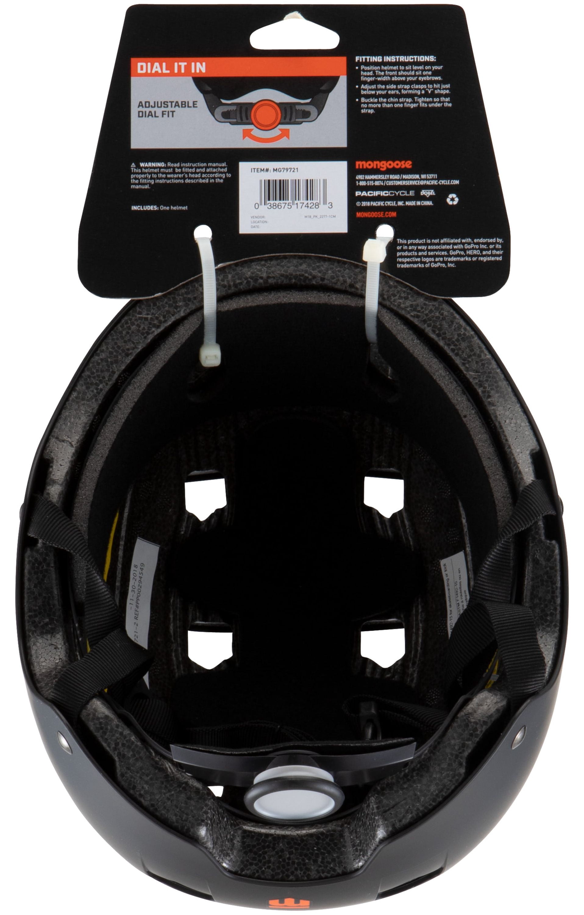 Mongoose Rewind Youth Bicycle Helmet with Camera Mount, Ages 8 - 13, Black