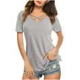 thumbnail image 2 of Fesfesfes Womens T Shirts Casual Women Casual Short Sleeve Flared Sleeves V-Neck Solid Loose T-Shirt Blouse Tops Women's Tops S(US:4), 2 of 8