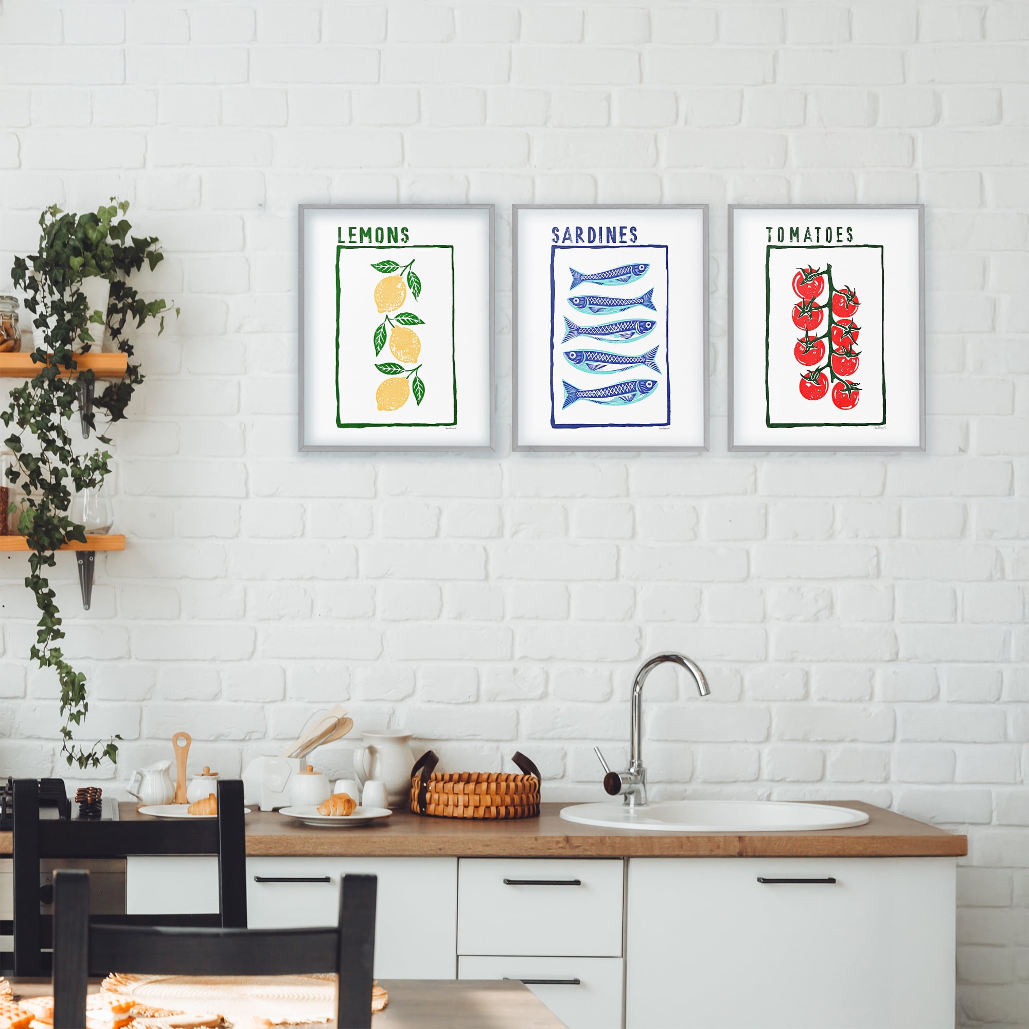 Stupell Industries Healthy Summer Foods 3 Piece Gray Framed Giclee Art Set, design by Amanda Greenwood