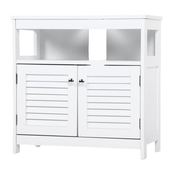 Under Sink Storage Cabinet with 2 Doors Open Shelf U Shape Cut Out Bathroom Under Sink Vanity for Toiletries Makeup,White