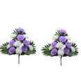 thumbnail image 2 of 2 Bouquets Cemetery Flowers For Grave Memorial 12 Heads Artificial Flowers Cemetery Day Grave Faux Chrysanthemum Arrangements Lasting And Non-Bleed Colors For Headstones Tombstone Decor(White&Purple), 2 of 5