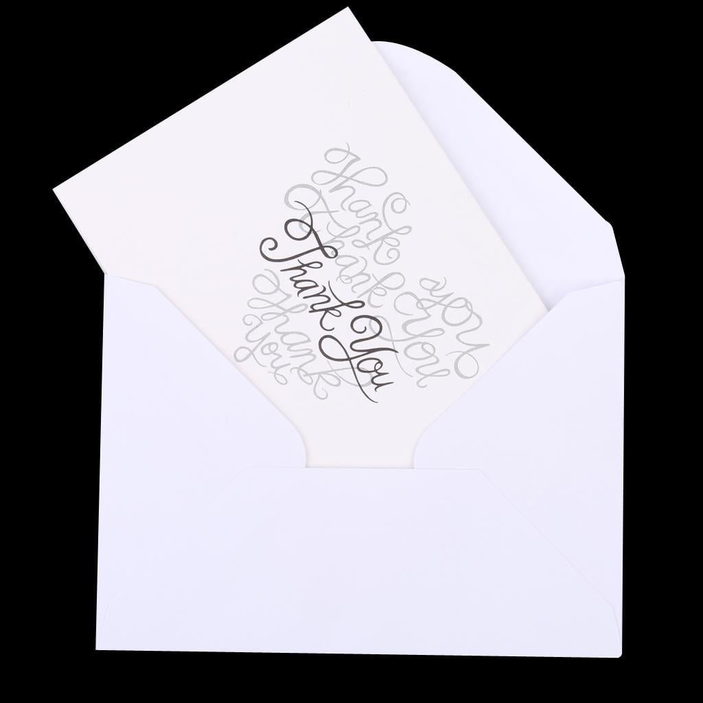 Dualoai Fashion 50pcs White Paper Wedding Pageant Thank You Cards Including Envelops