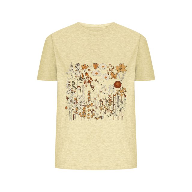 Blusas de Verano de las Mujeres Flor Impresa Cuello Redondo Manga Corta Superior, Verano Superior de las Mujeres
