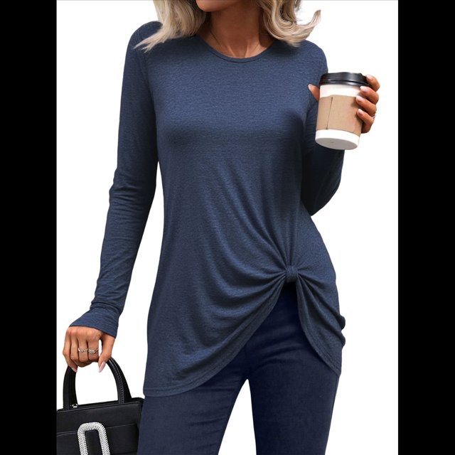 Blusa Tipo Túnica de Larga para Mujer, Informal, con Cuello Redondo y Parte Superior con Frontal, Ideal para Leggings. Azul XL