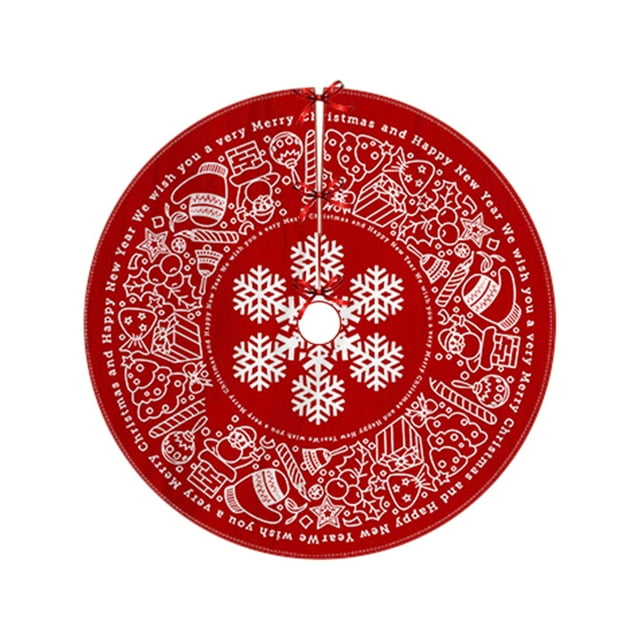 C Christmas Tree Skirt With Festive Snowflake And Santa Claus Patterns Durable Polyester Material For Covering Tree Base Easy To Clean And Store For Holiday Decoration 1Pc
