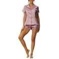 thumbnail image 2 of INSPIRE CHIC Women's Satin Pajama Set Button Short Sleeve Shirt with Shorts 2 Pcs Loungwear Sleepwear XS Light Purple, 2 of 6