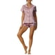 thumbnail image 2 of Conjunto de pijama de satén para mujer INSPIRE CHIC, camisa de botón de manga corta con pantalones cortos, 2 piezas, ropa de descanso, pijama, L, púrpura claro, 2 of 6