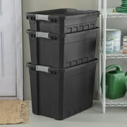 Sterilite 19 Gallon Stacker Tote, Durable Plastic Bin with Latch Lid, Black