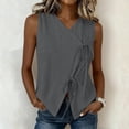 thumbnail image 2 of JGGSPWM Women's Summer Linen Vest Side Tie Sleeveless Wrap Tank Fashion Solid Color V Neck Dressy Going Out Top Gray S, 2 of 7